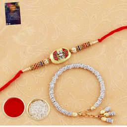 Silver Shine Unisex Set of 2 Rakhi With Roli Chawal And Greeting Card-image-76