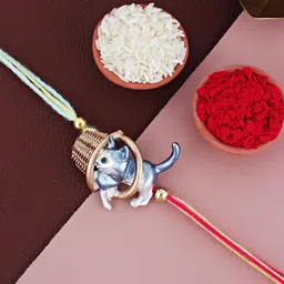 LUCKY JEWELLERY Kids Cute Kitty with Basket Design Rakhi With Roli Chawal & Greeting Card-picture-48