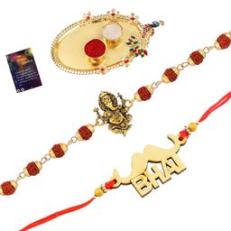Silver Shine 2 Rakhi with Pooja Thali Roli Chawal and Greeting Card-image-52