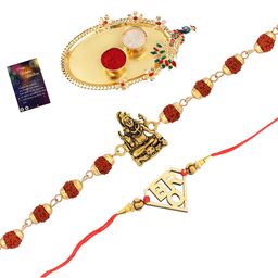 Silver Shine Unisex Set Of 2 Rakhi With Pooja Thali Roli Chawal And greeting Card-image-91