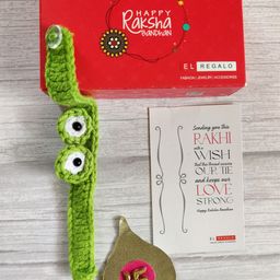 EL REGALO Green & White Braided Rakhi with Roli Chawal & Greetings Card-image-3