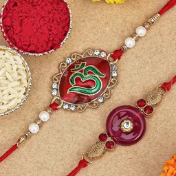 Sukkhi Rakhi Set Of 2 Gold-Plated Stone Studded Rakhi-image-45