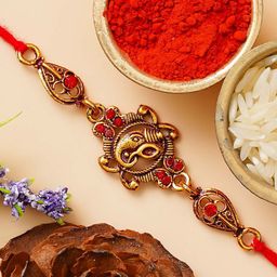 eCraftIndia Stone Studded Lord Ganesha Rakhi With Roli Chawal-image-81