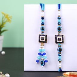Aapno Rajasthan Evil Eye Bhaiya Bhabhi Rakhis With Rholi Chawal & Greeting Card-image-12