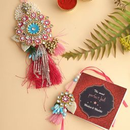 TIED RIBBONS Set of 2 Floral Rakhi Bhaiya Bhabhi, Card and Roli Chawal Combo-image-53