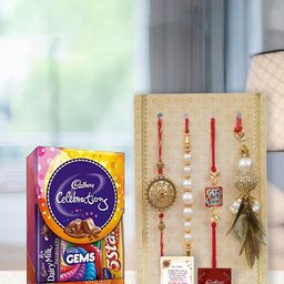 eCraftIndia Set of 4 Floral, Pearls, Lumba Designer Rakhis with Cadbury Celebrations-image-32