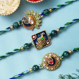 eCraftIndia Set of 3 Religious Designer Rakhis with Roli & Chawal-image-39