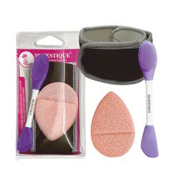 MAJESTIQUE Set Of  Facial Head Band Dual Sided Silicone Brush With Makeup Remover Sponge-15