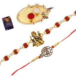 Silver Shine Unisex Set Of 2 Beaded Rakhi With Roli Chawal Poojathali-image-80