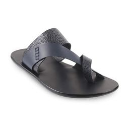 Mochi Men Navy Blue & Black Textured Slip On Casual Comfort Sandals-image-24