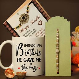 TIED RIBBONS Pearl Rakhi for Brother with Mug & Card Gift Set-45