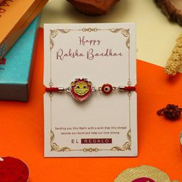 EL REGALO Boys Lion Design Charm Thread Rakhi With Roli Chawal & Greeting Card-image-48