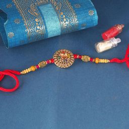 Vighnaharta Boys Gold & Rhodium-Plated Stones Studded Lotus Thread Rakhi-35