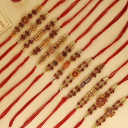 CraftVatika Set of 12 Beaded Thread Rakhis with Greeting Card-15