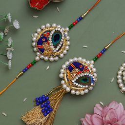 eCraftIndia Beautiful Peacock and Pearls Designer Bhaiya Bhabhi Rakhi Set-image-74