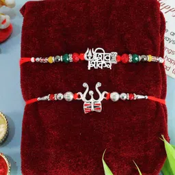 TIED RIBBONS Set of 2 Premium Silver Rakhi with Card & Roli Chawal Combo-image-5