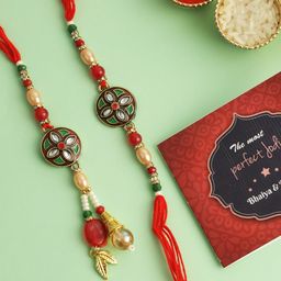 TIED RIBBONS Set of 2 Kundan Bhaiya Bhabhi Rakhi with Card and Roli Chawal Pack-image-37