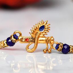 eCraftIndia Gold-Toned & Navy Blue Rakhi Gift Set-image-8