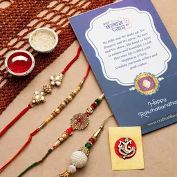 CraftVatika Set Of 4 Beaded Rakhis With Greeting Card-image-96