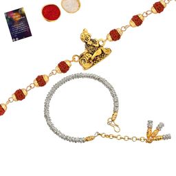 Silver Shine Set Of 2 Red & Gold-Toned Rakhi With Roli Chawal And greeting Card-image-62