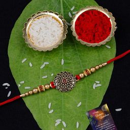 Silver Shine Unisex Set of 2 Rakhi For Bhabhi Bhaiya With Pooja Thali Set-image-80