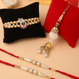 CraftVatika Set Of 4 Beaded Rakhis With Greeting Card-image-75