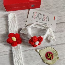 EL REGALO Kids Red White Set of 2 Rakhi with Roli Chawal Card-0