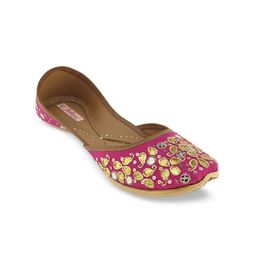 Fulkari Women Magenta Embellished Leather Mojaris-image-50