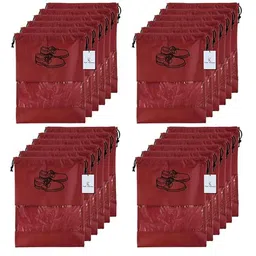 Kuber Industries Maroon 24 Pieces Non Woven Travel Shoe String Bag Organizers-13