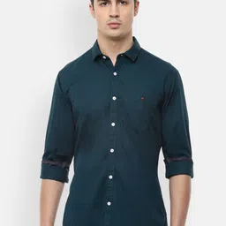 Louis Philippe Jeans Men Teal Blue Slim Fit Solid Pure Cotton Casual Shirt-image-96