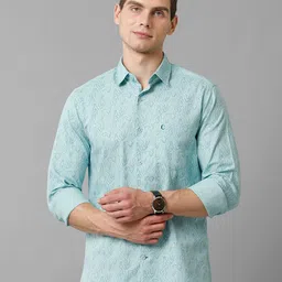 CAVALLO by Linen Club Contemporary Slim Fit Abstract Printed Cotton & Linen Casual Shirt-image-88