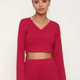 Sugathari Women Magenta Ribbed Crop Top-picture-14