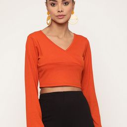 Sugathari Women Orange Ribbed Crop Top-image-70