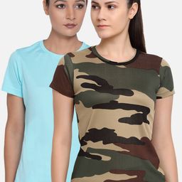 ARMISTO Women Blue & Green Pack of 2 Printed Dri-FIT Slim Fit Training or Gym T-shirts-image-87