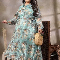 CURVE BY KASSUALLY Women Plus Size Floral Print Bishop Sleeve Fit & Flare Maxi Dress-image-79