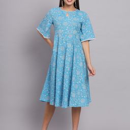 DECKEDUP Floral Printed Cotton A Line Dress-70