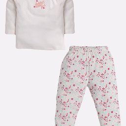 BABY GO Unisex Kids White & Pink Printed Pure Cotton Top with Pyjamas-image-4