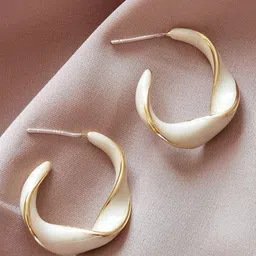 FIMBUL Wave Minimalist Statement Classic Half Hoop Earrings-10