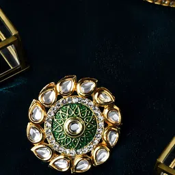 Zaveri Pearls Gold-Plated & Green & White Kundan Stone Studded Meenakari Adjustable Finger Ring-39