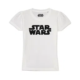 Star Wars by Wear Your Mind Girls White Typography Printed V-Neck Applique T-shirt-picture-4