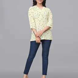 OWO THE LABEL Floral Printed V-Neck Straight Kurti-picture-54