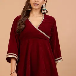 Alaya By Stage3 Angrakha Gotta Patti Embellished Velvet Co-red Set-image-10
