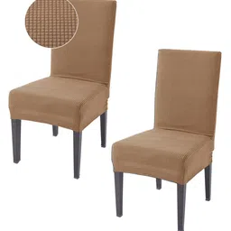 HOKIPO Brown 2 Pieces Textured Stretchable Jacquard Dining Table Chair Covers-picture-38