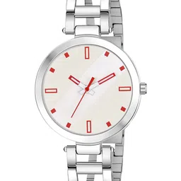 PERCLUTION ENTERPRISE Women Red Mother of Pearl Dial & Silver Toned Stainless Steel Bracelet Style Straps Watch-image-78