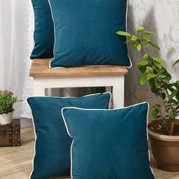 Clasiko Teal & White 4 Pieces Velvet Square Cushion Covers-image-83