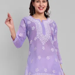 ADA Mauve Floral Embroidered Thread Work Pure Cotton Thread Work Kurti-picture-24