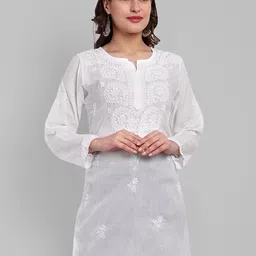 ADA Floral Embroidered Lucknowi Chikankari Pure Cotton Kurti-32