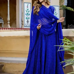 HOUSE OF JAMOTI Blue & Gold-Toned Printed Ready to Wear Lehenga & Blouse With Dupatta-picture-57