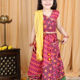 kidcetra Girls Floral Cotton Ready to Wear Lehenga & Blouse With Dupatta & Sing Bag-picture-42