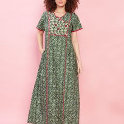 evolove Floral Printed Pure Cotton Maxi Nightdress-image-27